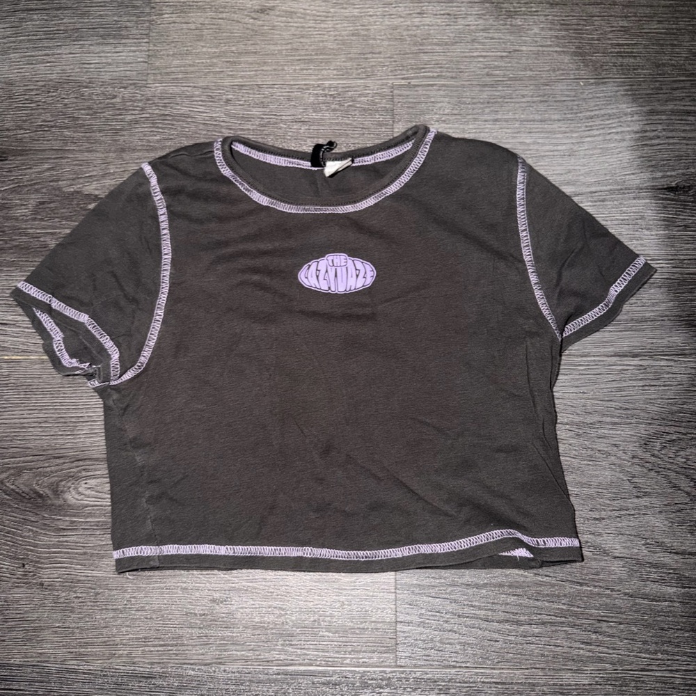 Black Crop Top with Purple Trim